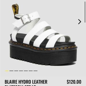 Dr Martens Size 7 BLAIRE HYDRO LEATHER PLATFORM STRAP SANDALS White